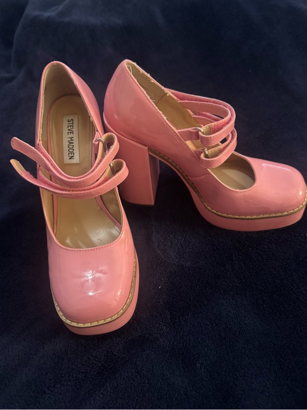 Steve Madden Glossy Pink Double-Strap Block Heel Mary Janes